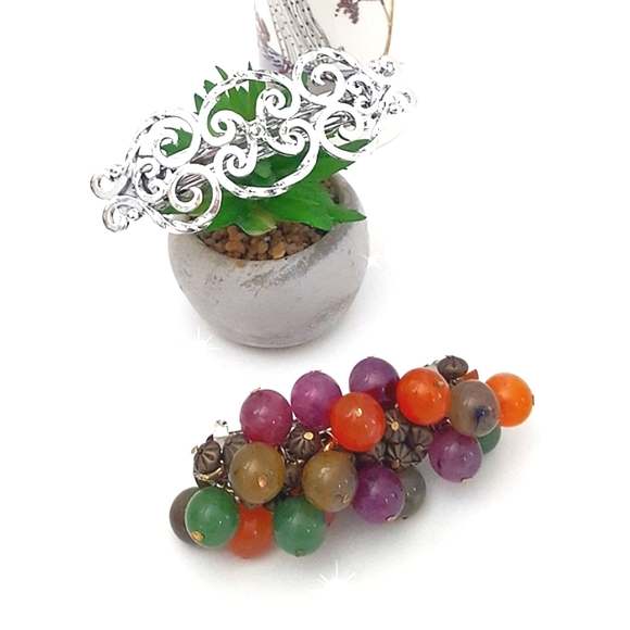 LOT OF X2 Hair Clips💝Multicolor Glass Beaded Hair Clip| Silver Barrettes - Picture 2 of 13